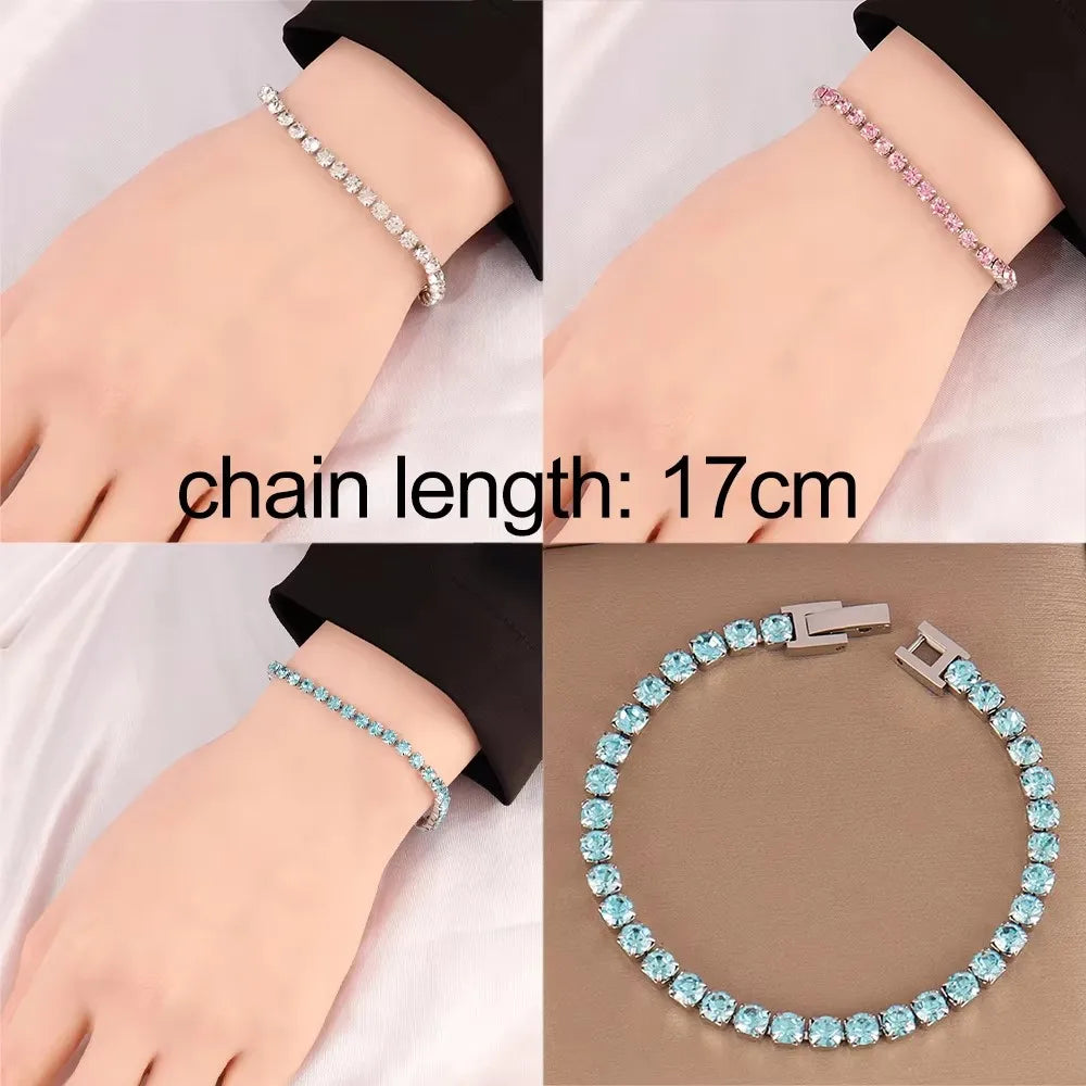 316L 4mm Stainless Steel Bracelet For Women Men's Hip Hop Tennis Chain Bracelets Luxury Color Crystal Zircon Bracelet Jewelry
