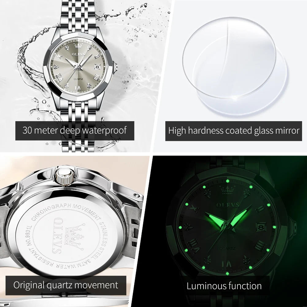 OLEVS Elegant Fashion Women's Watch - Luxury Waterproof Luminous Date