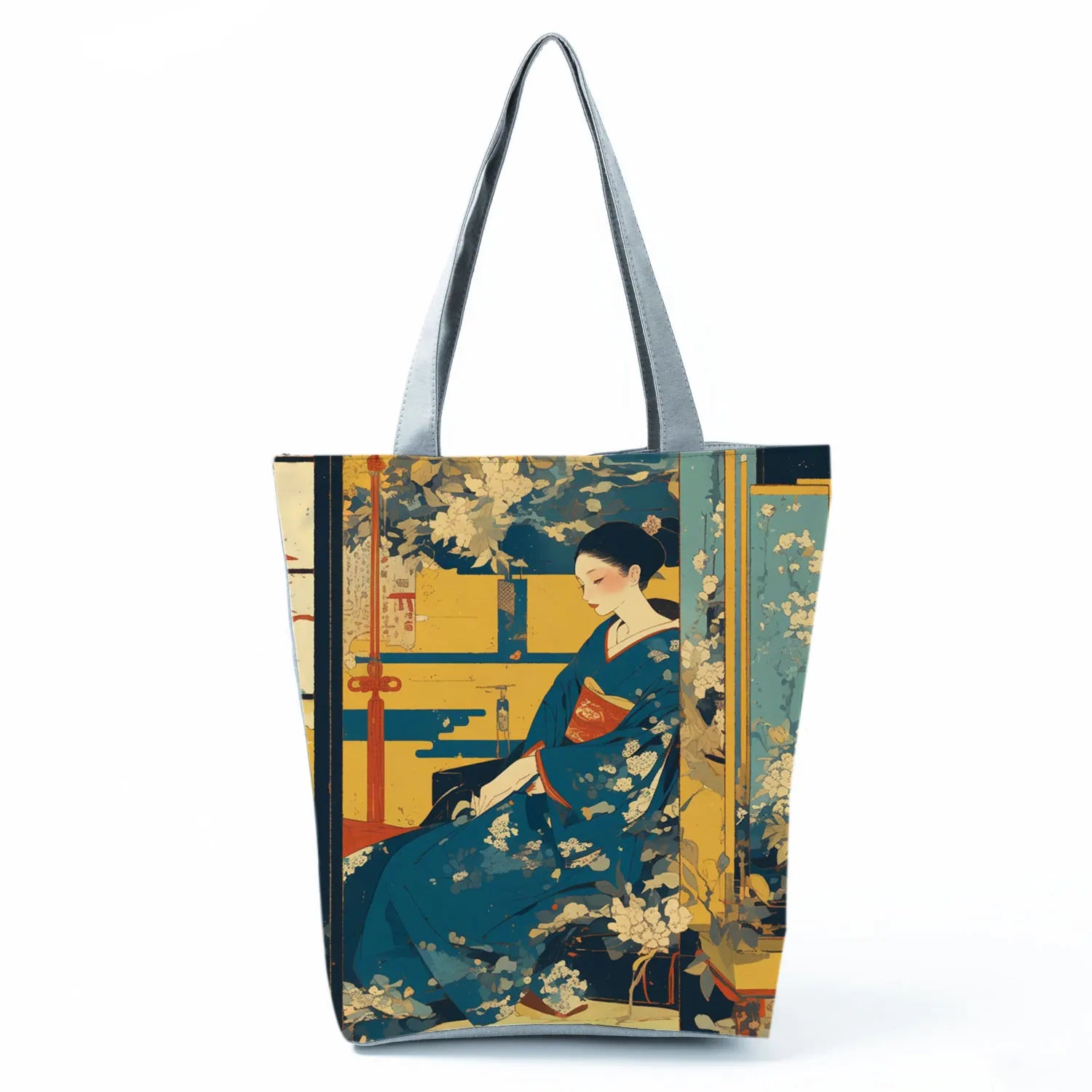 Japan Ukiyoe Print Handbags Groceries Kimono Woman Shopping Bags Women Large Capacity Shoulder Bag Chrysanthemum Portable Tote