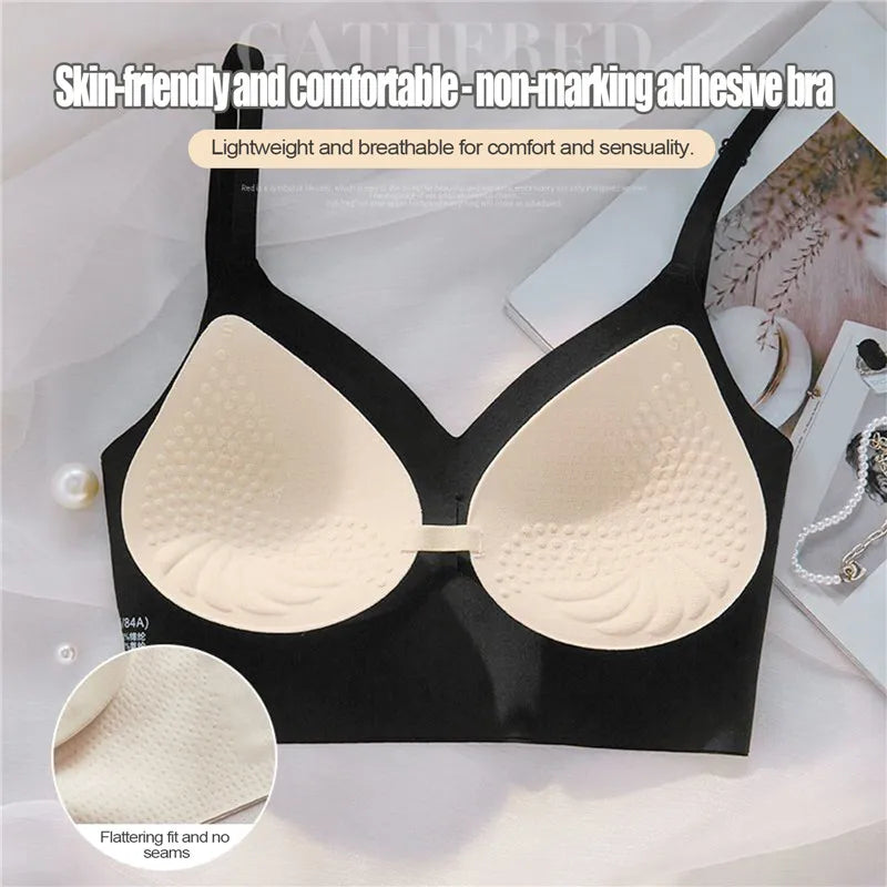 Women Invisible Bra Deep U Plunge Bras Backless Top for Dresses Sexy Lingerie with Transparent Strap Push Up Strapless Underwear