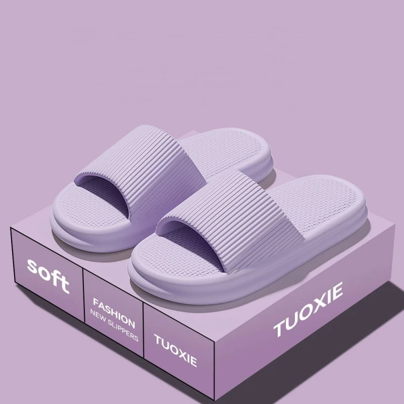 Women Summer Concise EVA Slippers Men Soft Home Slides Couples Bathroom Non-slip Sandals Adults Comfortable Outdoor Beach Shoes