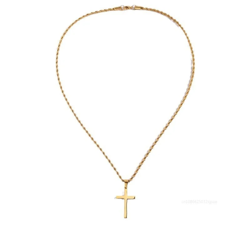 Fashion Cross Stainless Steel Necklace for Women Men Gold Color Pendant Stainless Steel Jewelry Collares Gifts Sweater Necklace