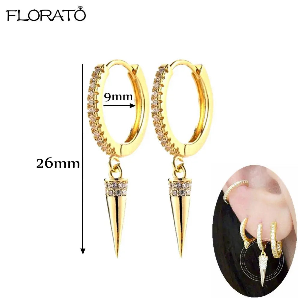 925 Sterling Silver Needle Punk Spike Rivet Hoop Earrings For Women Huggie Earrings Ear Cuff Piercing Earring Gothic Jewelry