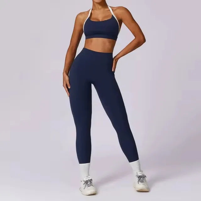 2Pcs Gym Set Women Workout Backless Yoga Suit Women Quick Dry Running Legging Fitness Bra Short-sleeved Shirt Sports Suit Female