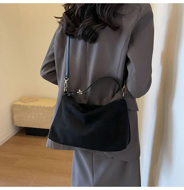 New Solid Color PU Zipper Women's Bag Suede Large Capacity Women's Shoulder Bag Fashion Versatile Casual Dual Purpose Handbag