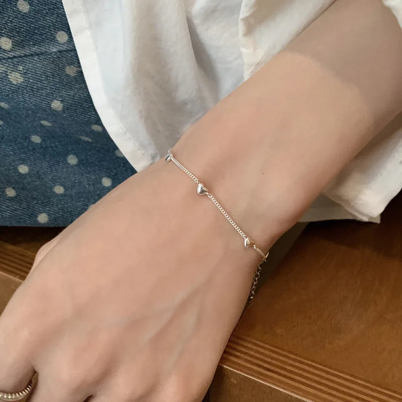 New 925 Silver Geometric Bead Punk Peace of Mind Words Irregular String Bracelet For Woman Girl Fashion Jewelry Gift Dropship