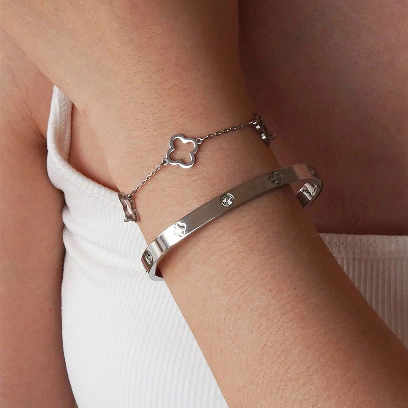 3PCS French Lucky Clover Women's Bracelet Set High Quality Stainless Steel INS Hot Selling Bracelet Charm Feeling Jewelry Gift