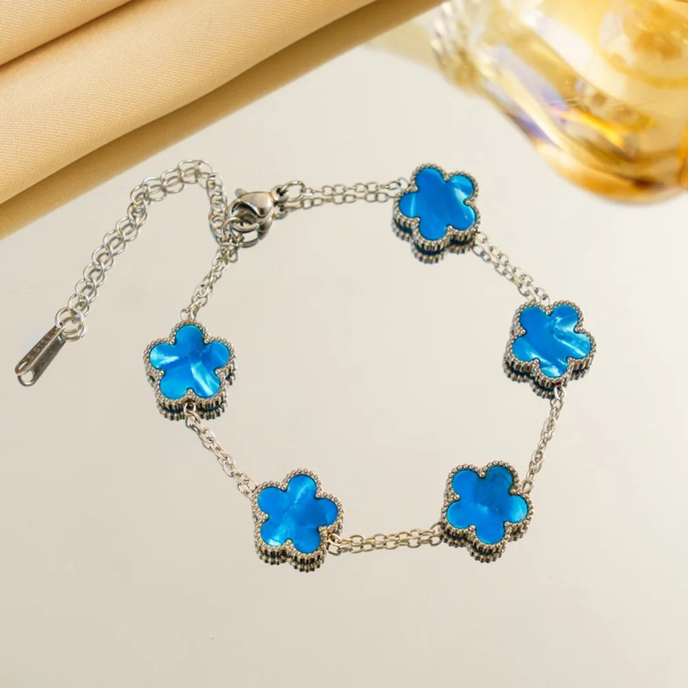 Titanium Steel Five-Leaf Clover Flower Bracelet For Women Adjustable Design Luxury High-End Fashion Fadeless Party Jewelry Gifts