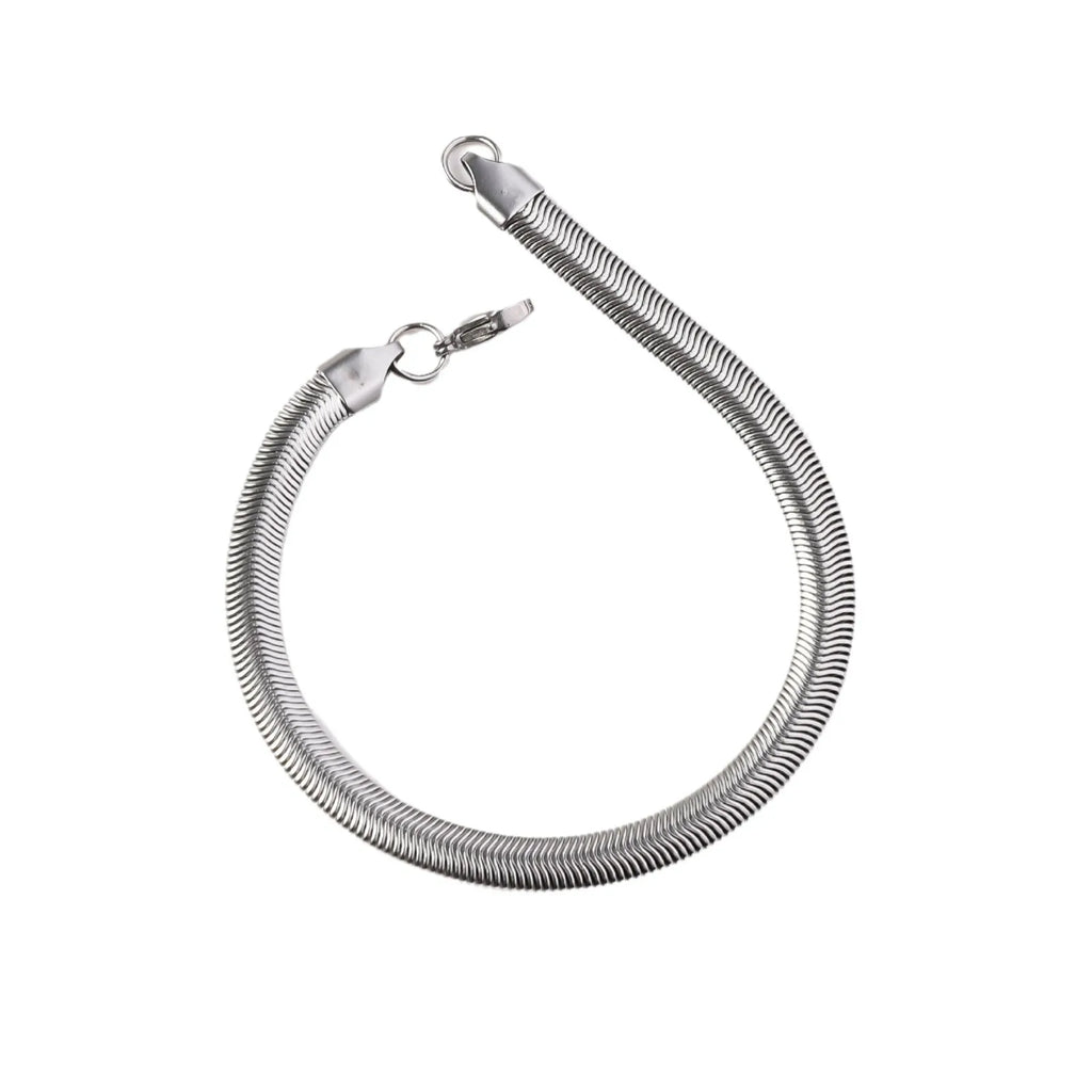 Silver Color Stainless Steel Flat Snake Chain Bracelet Hip Hop Simple Men Bracelet Fashion Jewelry Bracelet For Women
