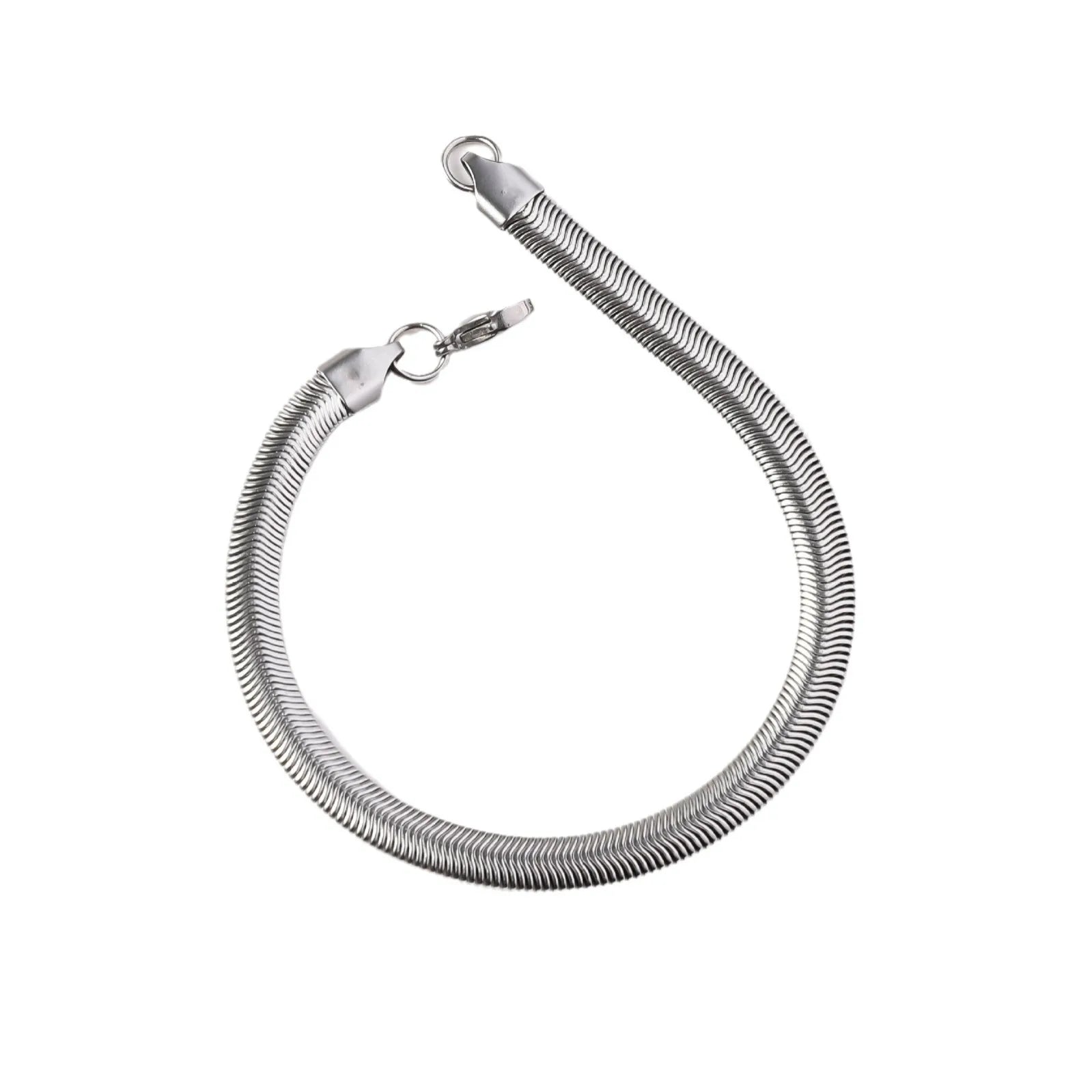 Silver Color Stainless Steel Flat Snake Chain Bracelet Hip Hop Simple Men Bracelet Fashion Jewelry Bracelet For Women