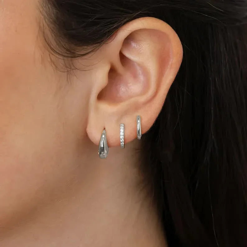 3Pairs Set Fashion Stainless Steel Crystal Oval Huggie Hoop Earrings for Women 18K Gold Plated Dangle Hoop Earring Punk Jewelry