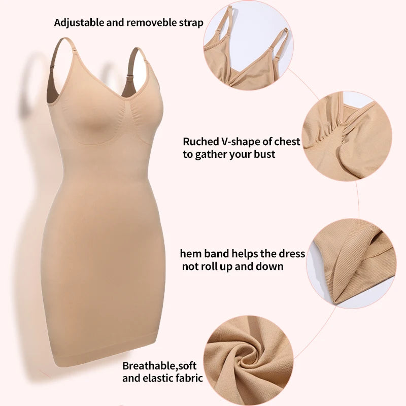 Full Slip Shapewear - V Neck Bodycon Compression Body Shaper
