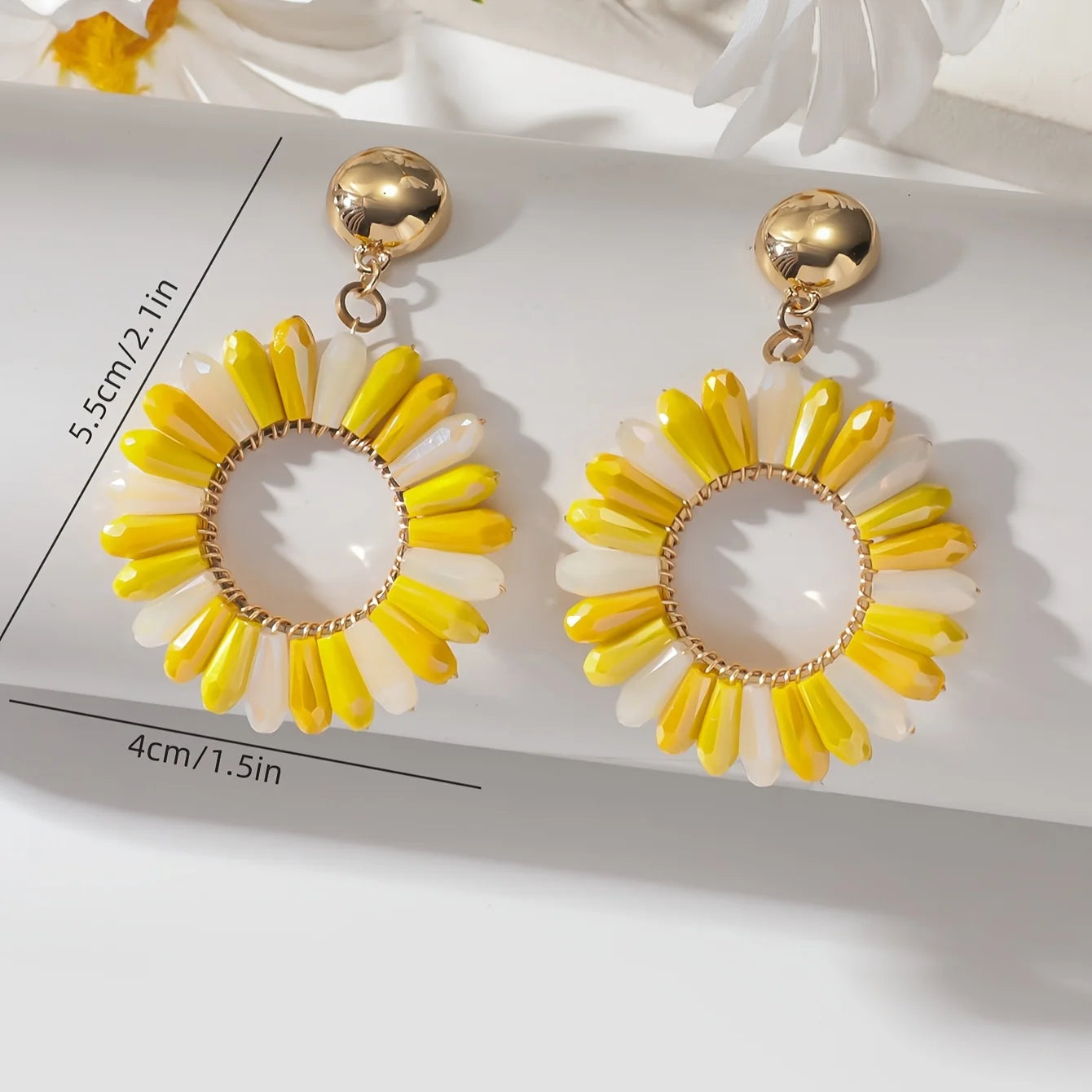 1 Pair of Bohemian Dangle Earrings Hollow Flower Design Set with Rhinestones Multicolor, with Everyday Outfit Party Accessories