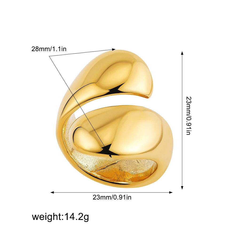 Irregular Geometric Smooth Metal Open Rings for Women Men Statement Thick Dome Finger Ring Adjustable Stainless Steel Jewelry