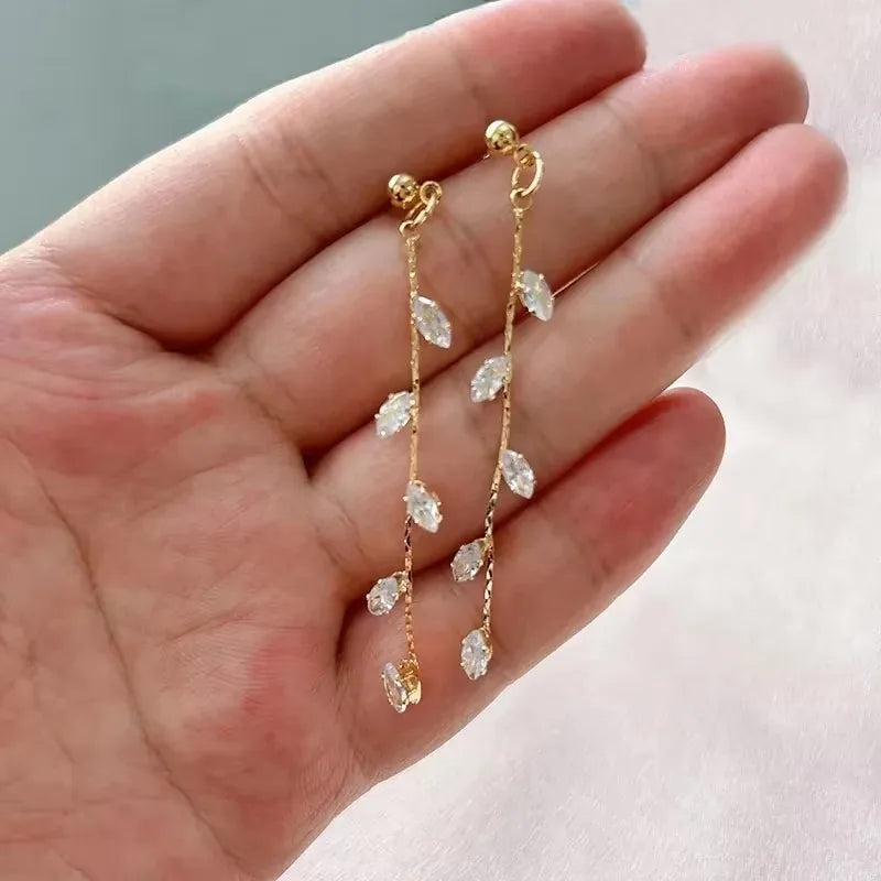 French Luxury Sweet Romantic Long Zircon Tassel Twisted Earrings for Women Temperament Wedding  Banquet Jewelry Gift