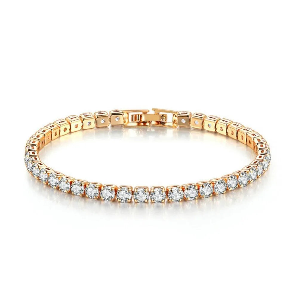 925 Sterling Silver 4mm Tennis Bracelet Inlaid With Zircon Crystal Electroplated 18k Gold Luxury Fashion Women's Gift