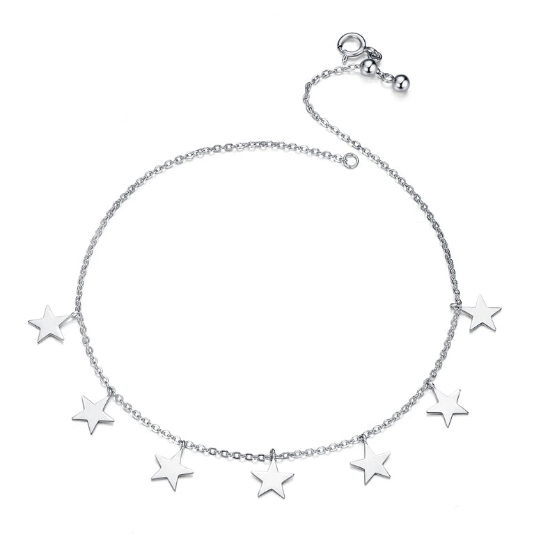 bamoer Silver Beads Anklets 925 Sterling Silver Geometric Minimalist Summer Fashion Foot Jewelry Bracelet for Ankle  SCT011