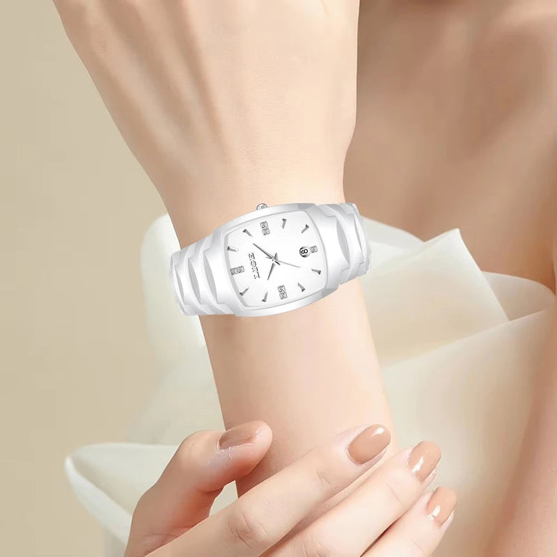 LIGE Fashion Luxury Ceramic Watch - Simple Elegant Calendar Women