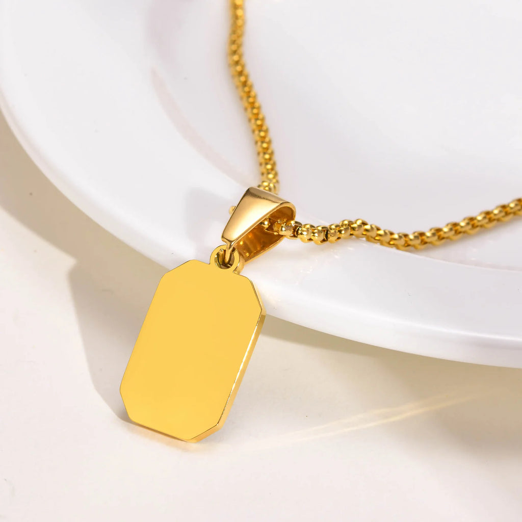 Casual Mens Geometric Square Necklaces,Black Enamel Rectangle Pendant with Rope Box Long Chain Collar,Stylish Jewelry Gifts