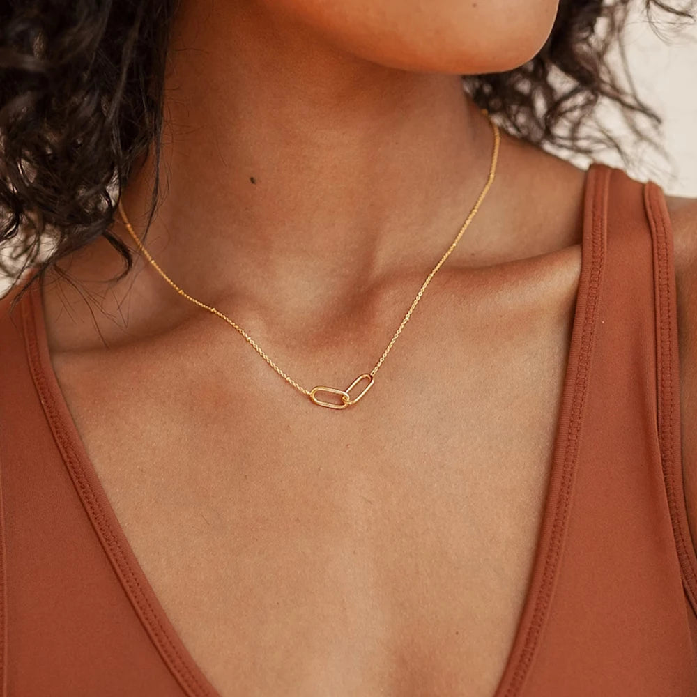 eManco Hot Fashion Stainless Steel Link Infinity Necklace Geometric Double Paperclip Pendant Women's Simple Jewelry Wholesale