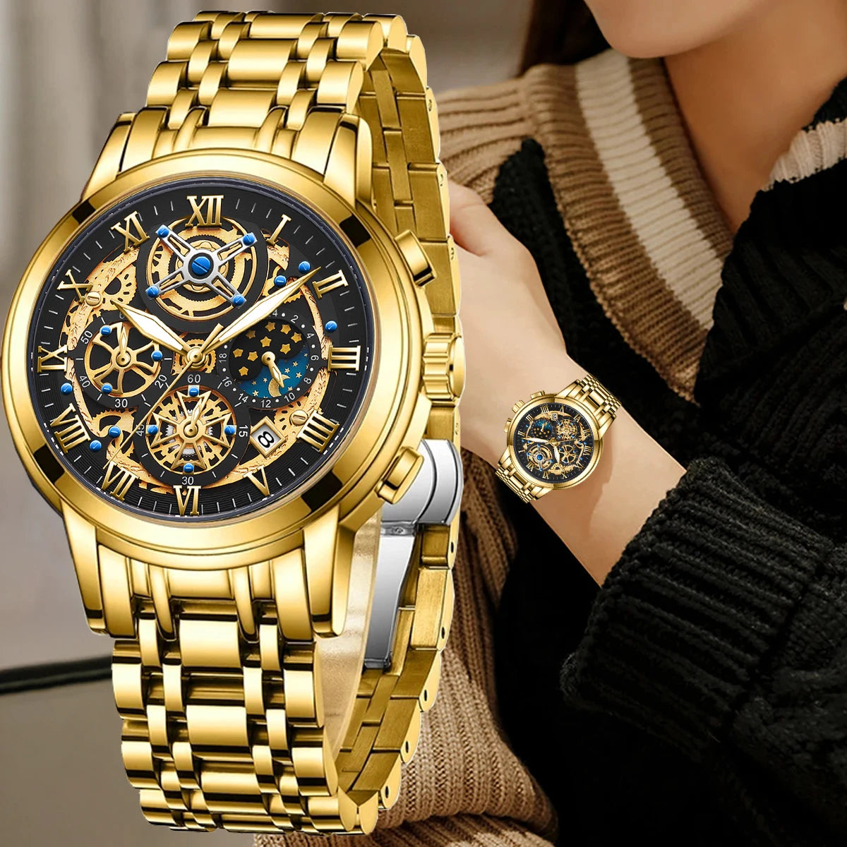 LIGE 2024 Gold Women Watch - Waterproof Sport Quartz Chronograph