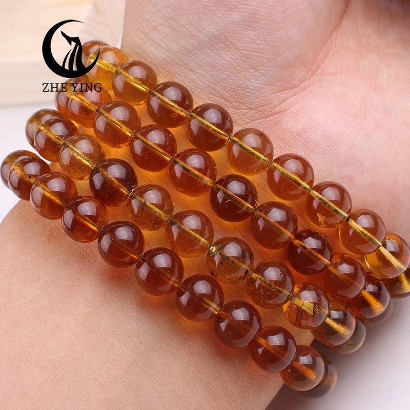 Zhe Ying 100% Natural Amber Bracelet Healing Energy Gemstone Stretch Men Women Bracelets Fashion Jewelry Gift
