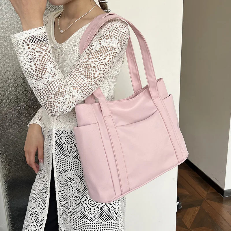 High Quality Commuting Tote Bag Simple Nylon Women's Shoulder Bag Large Capacity Student Class Handbag