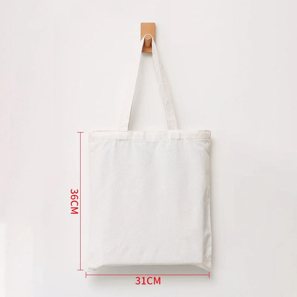 Women Handbags Creamy White Plain Folding Canvas Shoulder Tote Bags Reusable Cotton Grocery High Capacity Shopping Bag Handbags