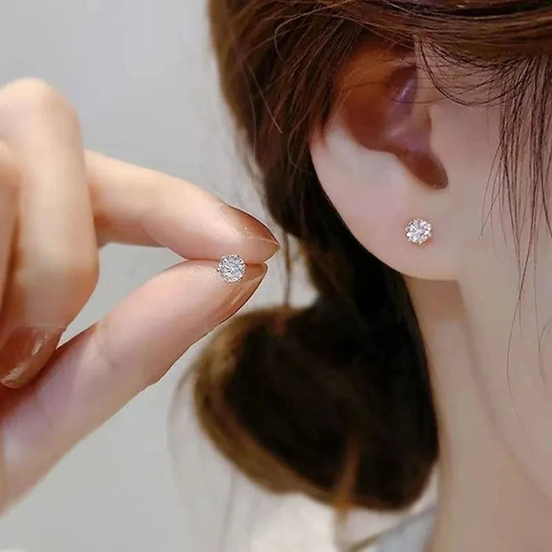 2 Pcs 18G Hypoallergenic Stud Earrings for Women Men Stainless Steel Flatback Earring Cubic Zirconia Earring Piercings