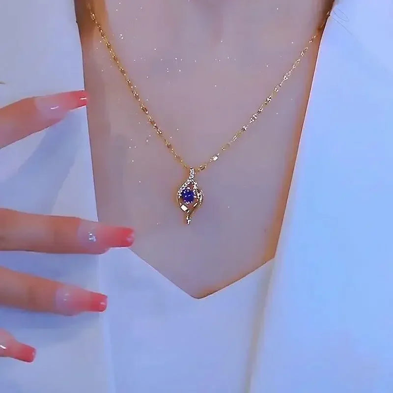Fashion Colorful Zircon Love Heart Pendant Stainless Steel Necklaces for Women Girls Trendy Romantic Jewelry Accessories Gifts