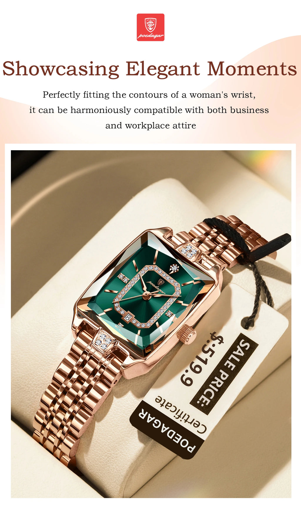 POEDAGAR Luxury Rectangle Watch - Waterproof Calendar Stainless Steel