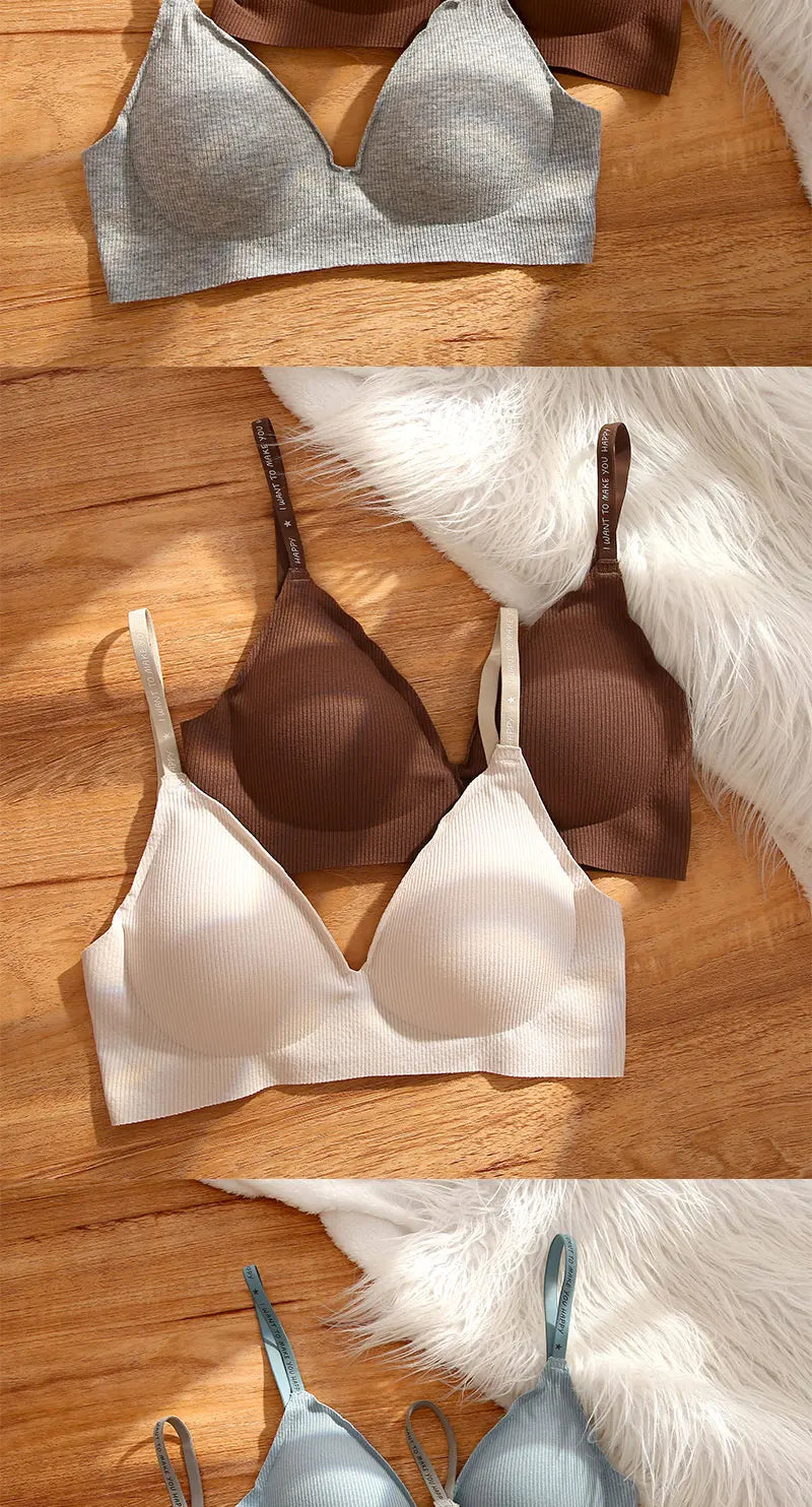 FINETOO 1PCS Women Sexy Seamless Bras Deep V Neck Bralette Sexy Lingerie Letter Strap Tops Push Up Underwear Wireless Brassiere