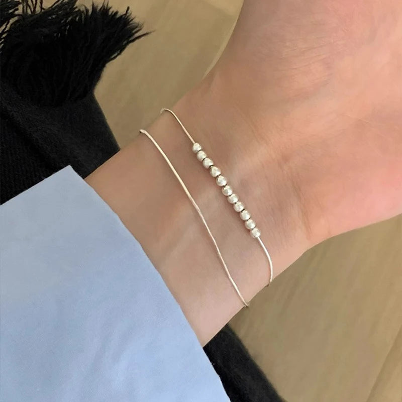New 925 Silver Geometric Bead Punk Peace of Mind Words Irregular String Bracelet For Woman Girl Fashion Jewelry Gift Dropship