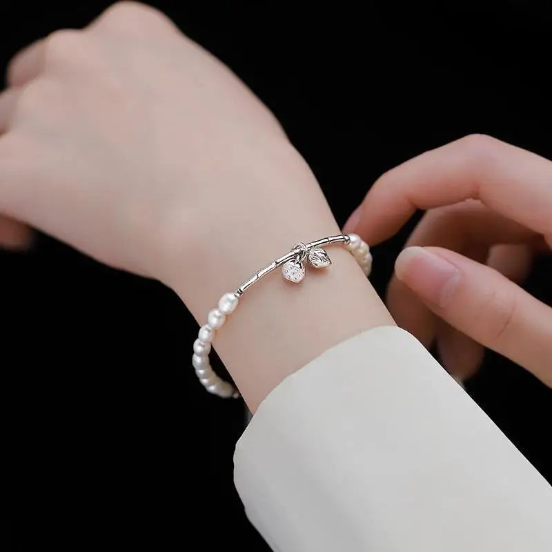 New 925 Silver Geometric Bead Pearl Punk Irregular Asymmetric Adjustable Bracelet For Woman Girl Fashion Jewelry Gift Dropship