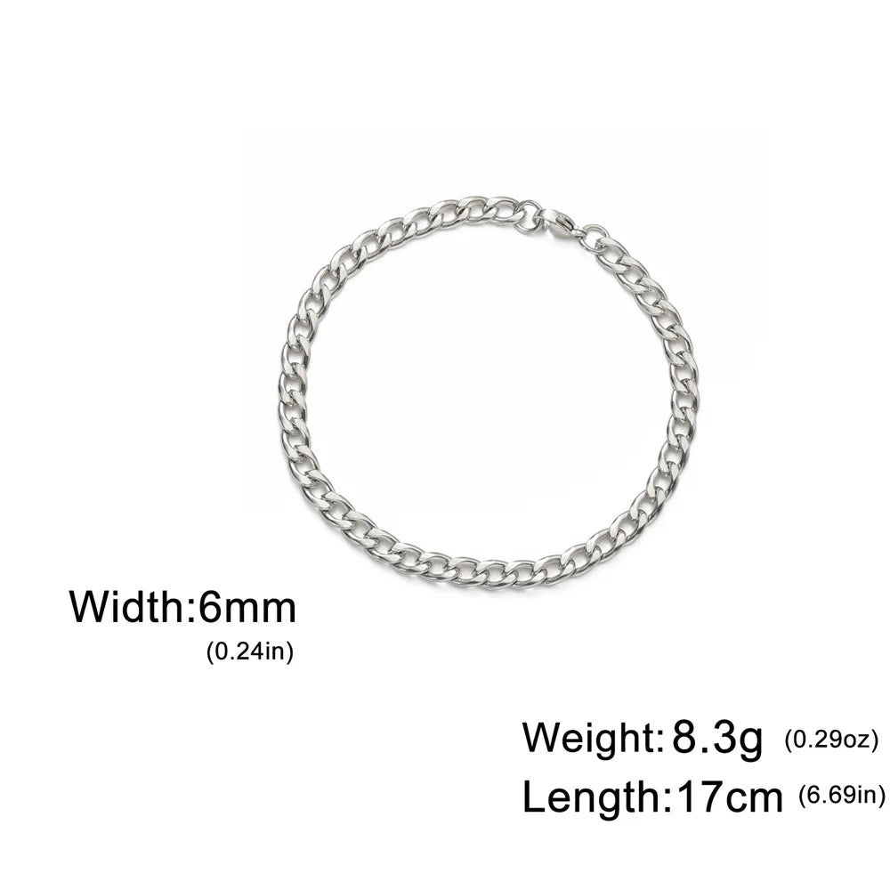 My Shape Fashion Cuban Chain Men Bracelet Stainless Steel 3/5/7/9mm Width Chain Bracelets Figaro Chain Boy Wrist Jewelry Couple