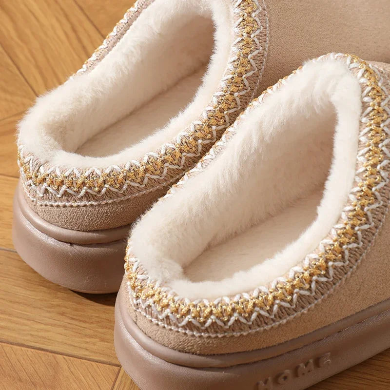 New Fashion Fluffy Platform Slippers - 2025 Winter Plush Warm Home Shoes