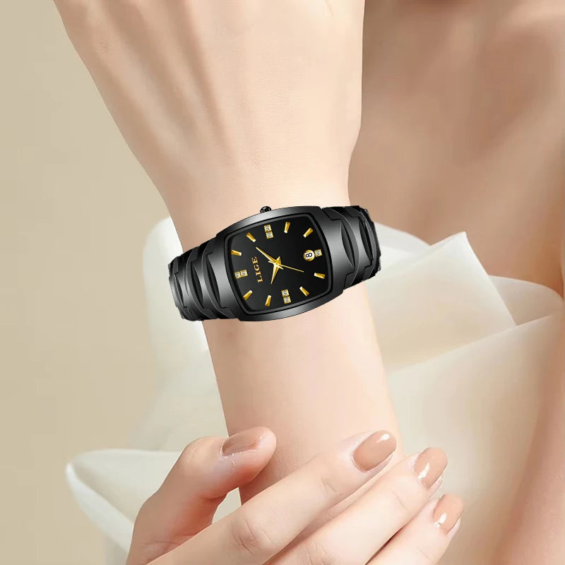 LIGE Fashion Luxury Ceramic Watch - Simple Elegant Calendar Women