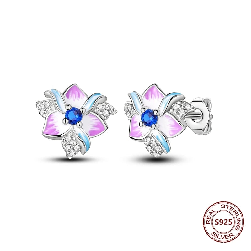 Unicorn Earrings 925 Sterling Silver Original Zircon Elephant Feather Dog Cat Blue Star Small Earrings For Women Jewelry Gift