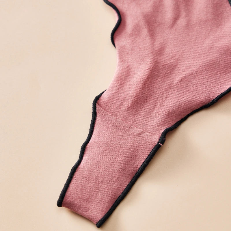 4pcs women's cotton solid color thong sexy comfortable women's underwear daily breathable T-back knitted bow cute girl low-waist