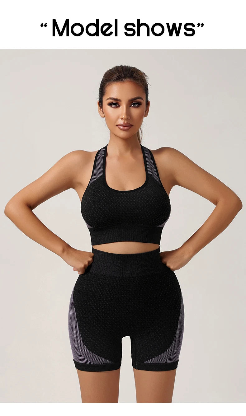Seamless Bra Yoga Sports Set Fitness Shorts Bra Women Tops Leggings 2 Piece Suits Running Workout Gym Female Vest Clothing