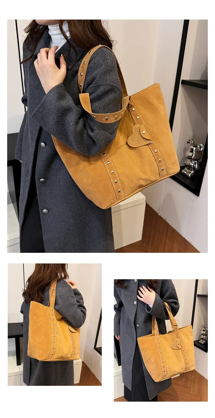 Fashion Suede Sewing Thread Shoulder Bags 2025 New Retro Versatile Commute Simplicity Solid Color Single Women's Handbag