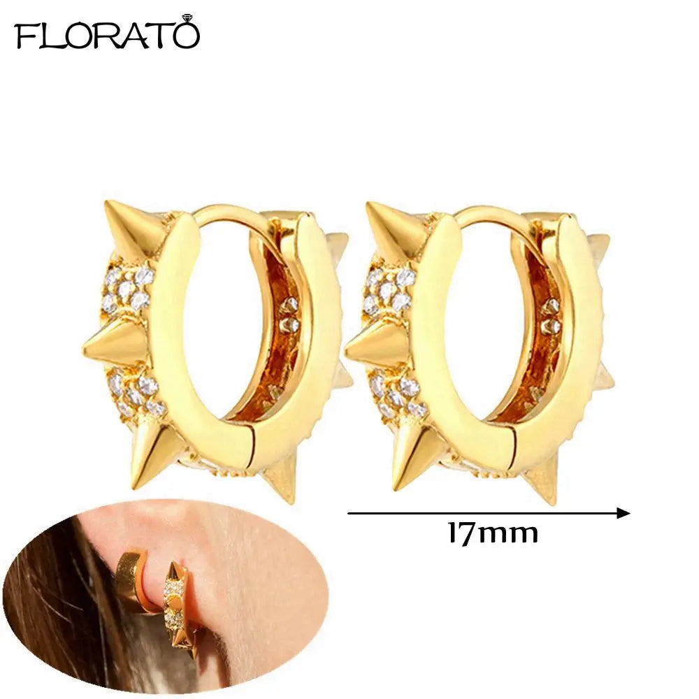 925 Sterling Silver Needle Punk Spike Rivet Hoop Earrings For Women Huggie Earrings Ear Cuff Piercing Earring Gothic Jewelry