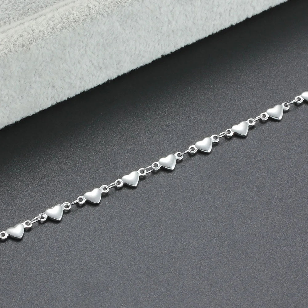 Stainless Steel Heart Bracelet For Women Link Chain Gold Silver Color Charm Female Cute Romantic Jewelry 7-9 Inch