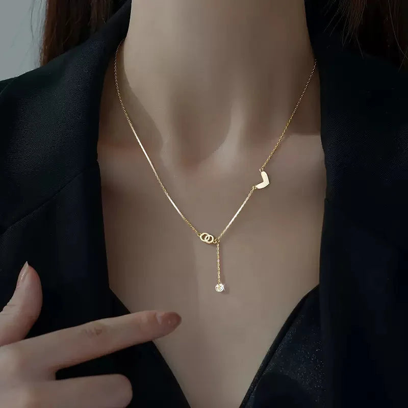 Popular 925 Sterling Silver Heart-shaped Tassel Necklace Sparkling Zircon Collarbone Chai Women's Fashion Jewelry Birthday Gift