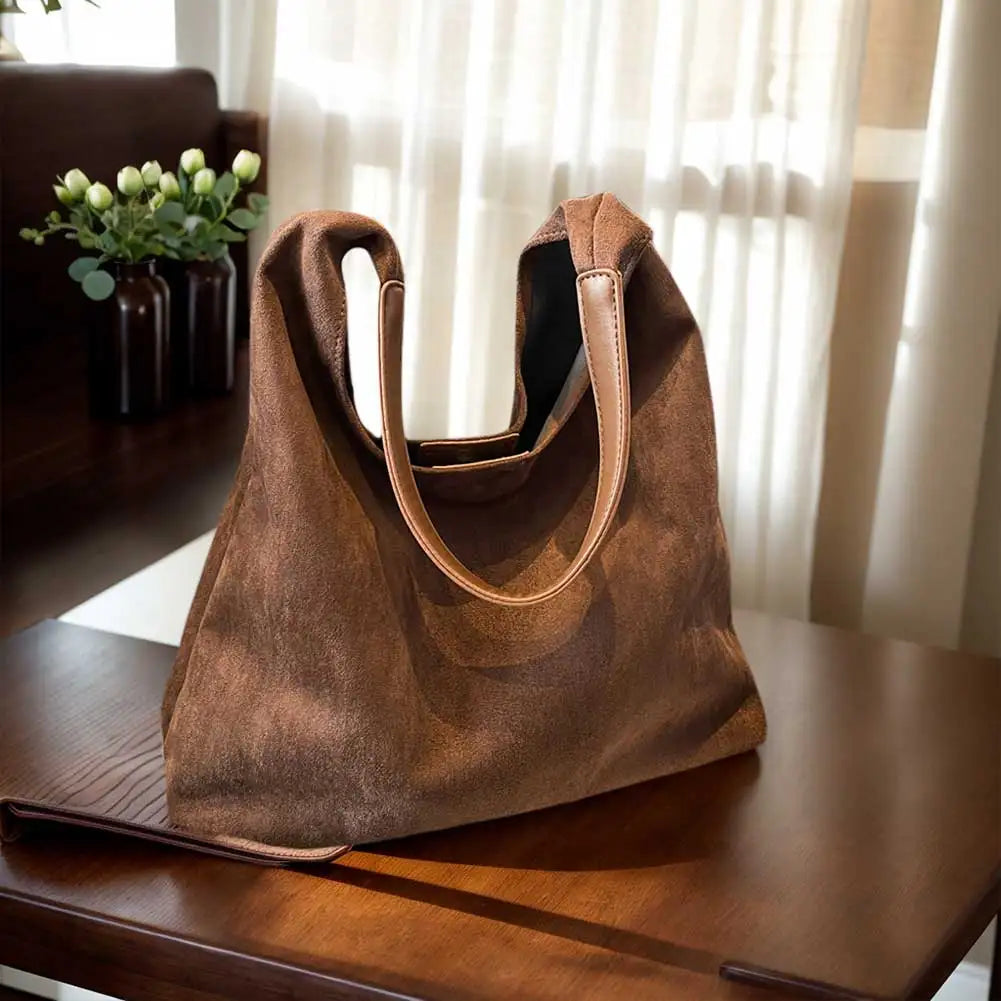 Women Suede Shoulder Bag Retro Single Shoulder Bag Large Capacity Trendy Work Hobo Solid Color Vintage Hobo Bag Top Handle Bag