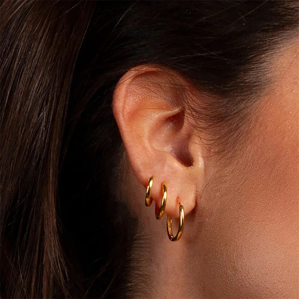 Retro Minimalism Stainless Steel Hoop Earrings for Woman Girls Gold Color Metal Circle Earring Party Gifts Simple Jewelry
