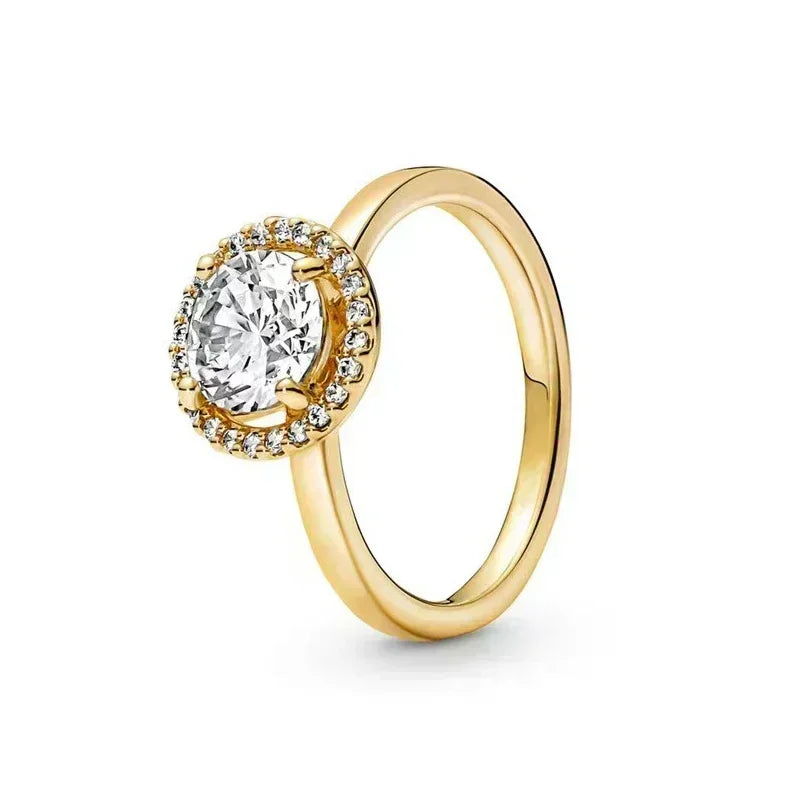 Hot selling 925 sterling silver exquisite gold series ring, sparkling heart-shaped crown ring, fashionable charm jewelry gift