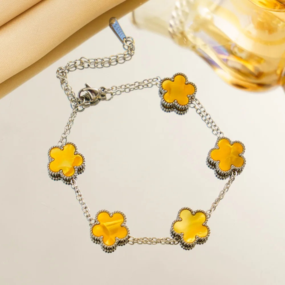 Titanium Steel Five-Leaf Clover Flower Bracelet For Women Adjustable Design Luxury High-End Fashion Fadeless Party Jewelry Gifts