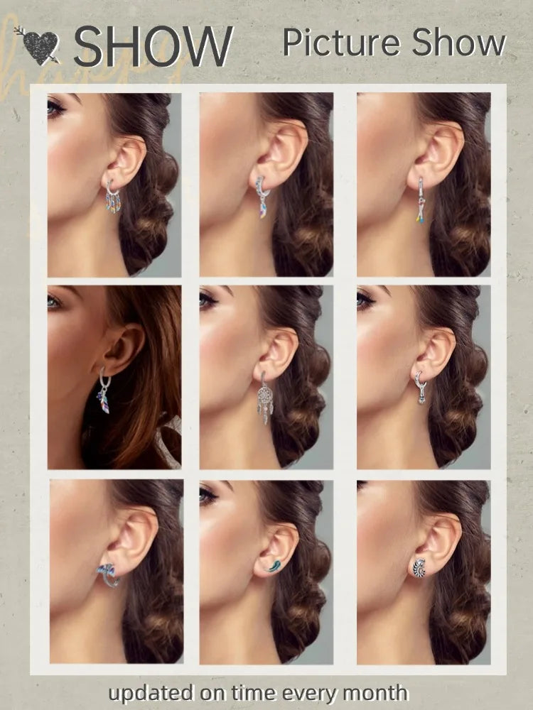 Unicorn Earrings 925 Sterling Silver Original Zircon Elephant Feather Dog Cat Blue Star Small Earrings For Women Jewelry Gift