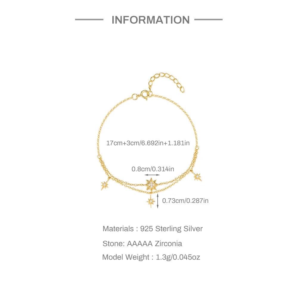 CANNER European American Style Eight-Pointed Star Zircon Bracelet S925 Sterling Silver Personality Simple Versatile Bracelet